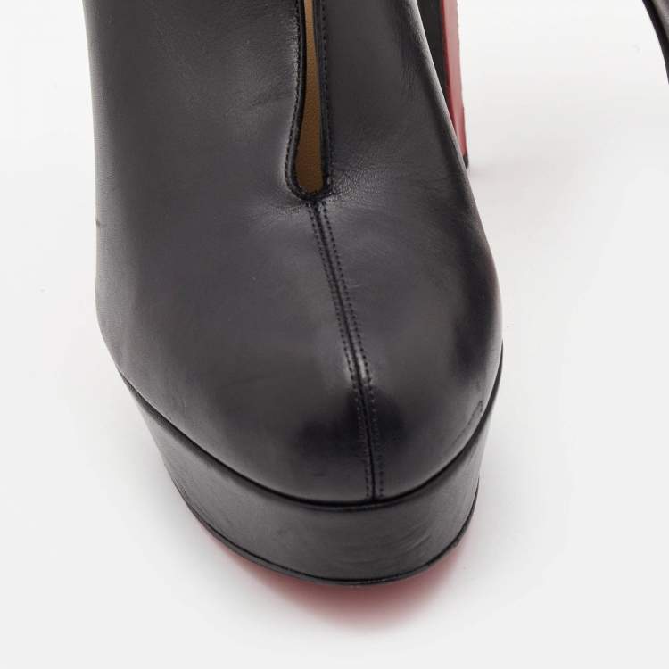 Pre Owned Christian Louboutin Black Leather Miss Fast Plato Platform Ankle Booties Size 38