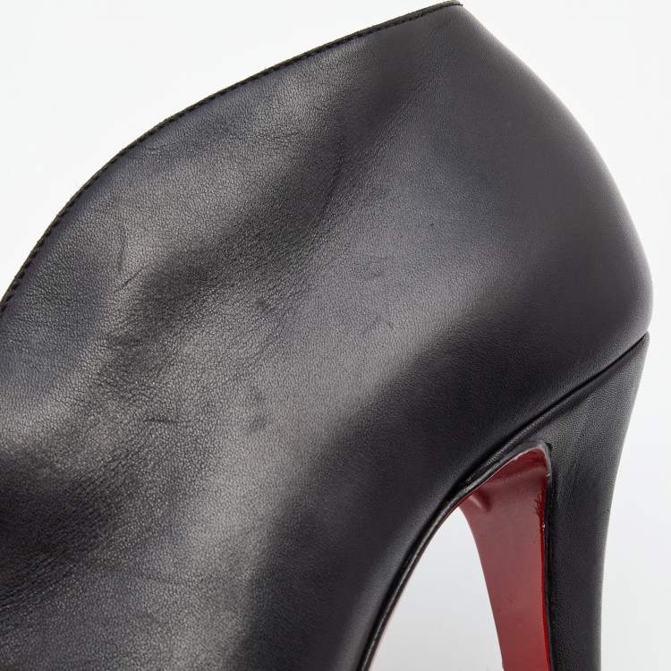 Pre Owned Christian Louboutin Black Leather Miss Fast Plato Platform Ankle Booties Size 38