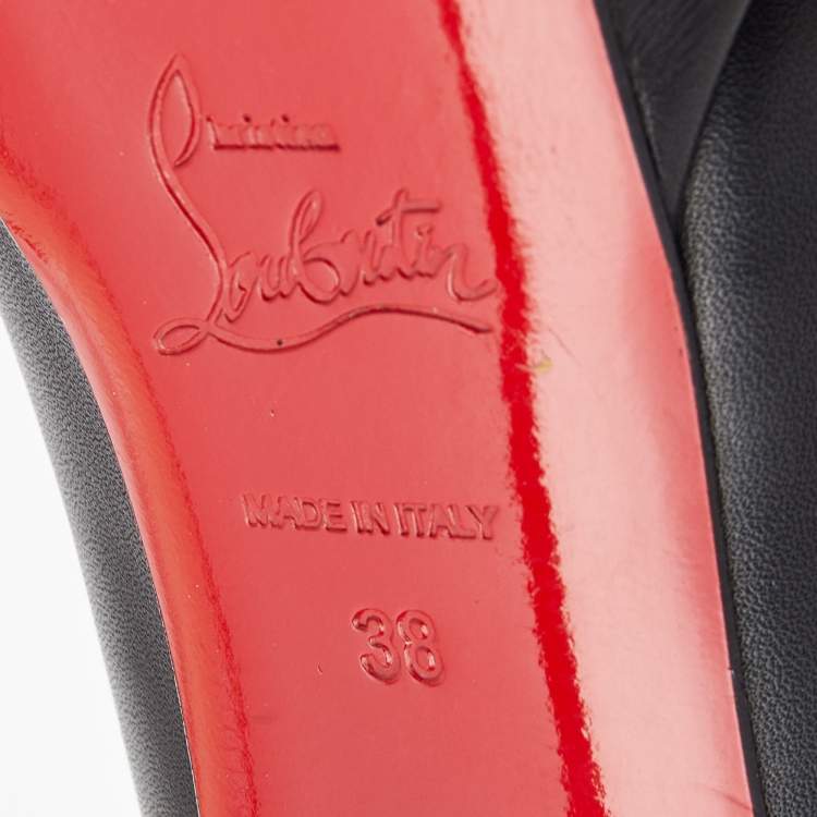 Pre Owned Christian Louboutin Black Leather Miss Fast Plato Platform Ankle Booties Size 38