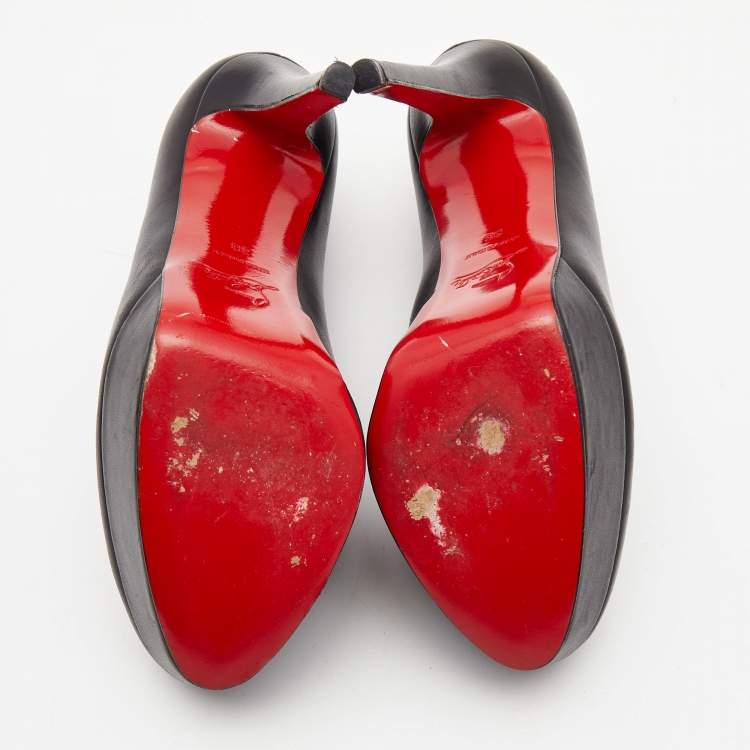 Pre Owned Christian Louboutin Black Leather Miss Fast Plato Platform Ankle Booties Size 38