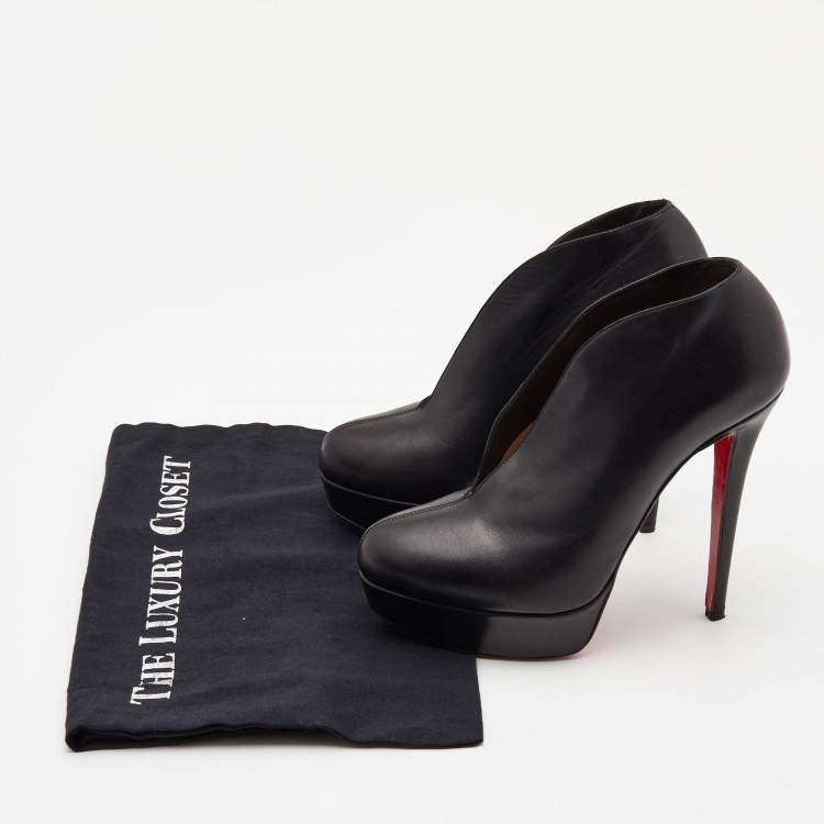 Pre Owned Christian Louboutin Black Leather Miss Fast Plato Platform Ankle Booties Size 38