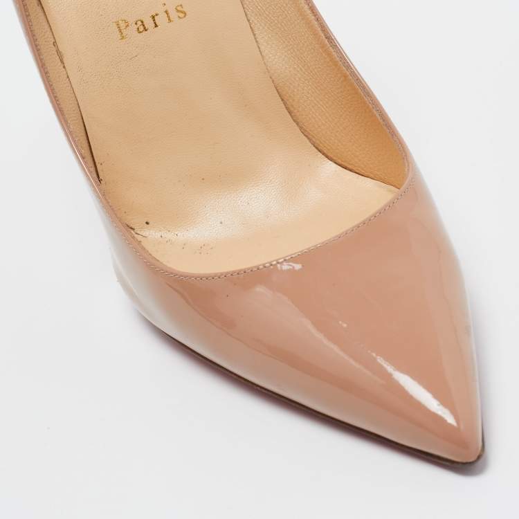 Pre Owned Christian Louboutin Beige Patent Leather So Kate Pumps Size 38.5