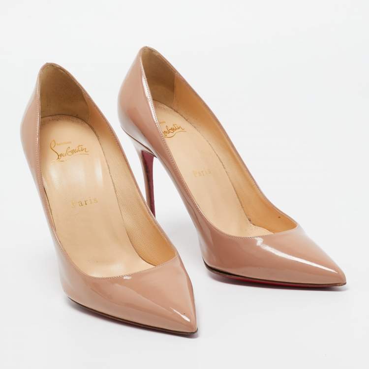 Pre Owned Christian Louboutin Beige Patent Leather So Kate Pumps Size 38.5