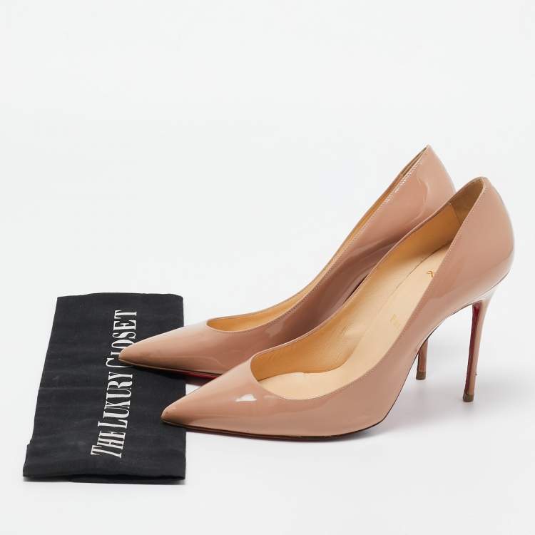 Pre Owned Christian Louboutin Beige Patent Leather So Kate Pumps Size 38.5