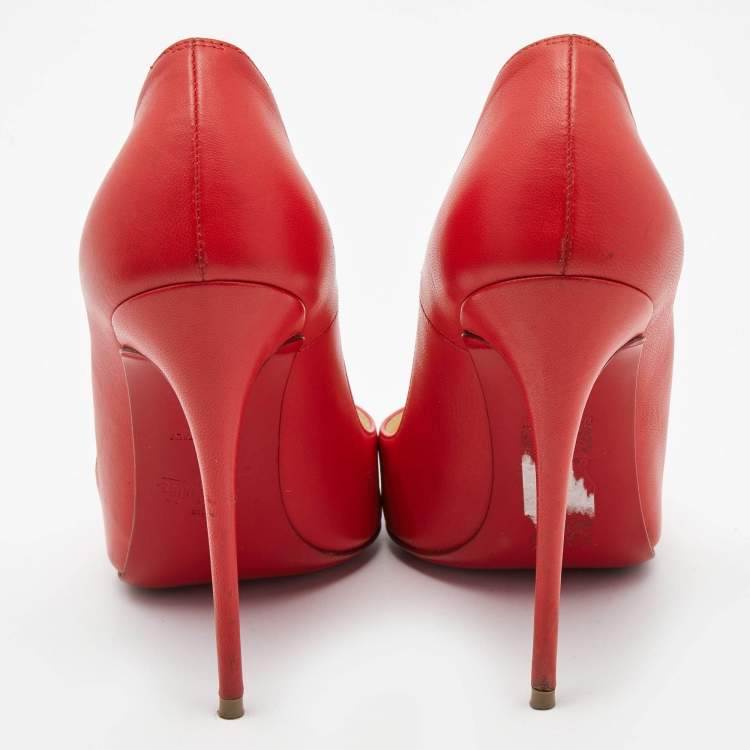 Pre Owned Christian Louboutin Red Leather So Kate Pointed Toe Pumps Size 37