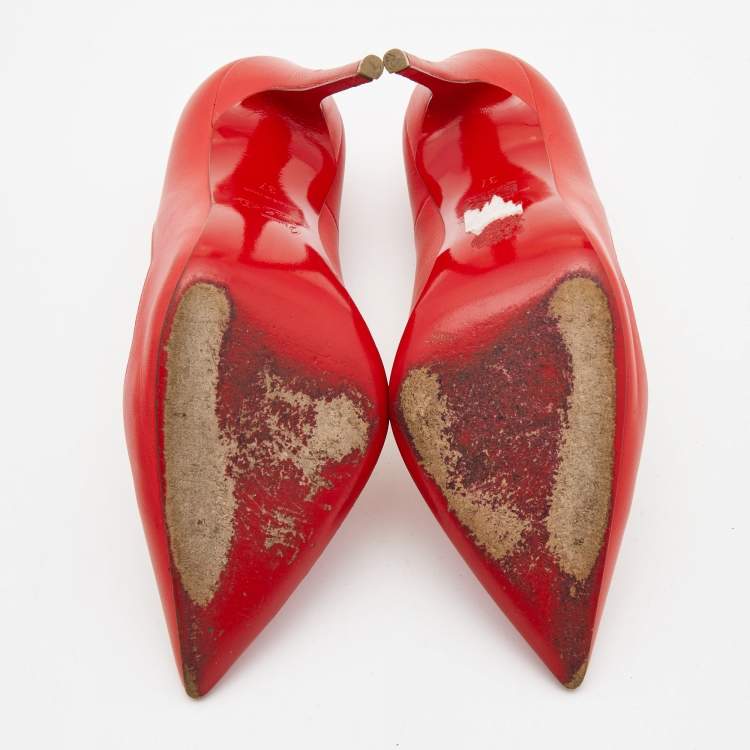 Pre Owned Christian Louboutin Red Leather So Kate Pointed Toe Pumps Size 37