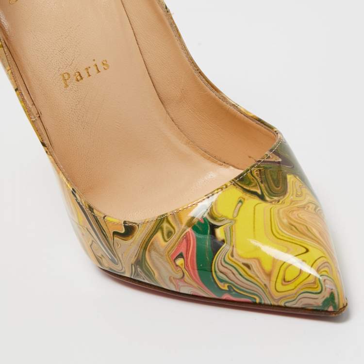 Pre Owned Christian Louboutin Multicolor Marble Print Patent Leather Pigalle Follies Pumps Size 37.5