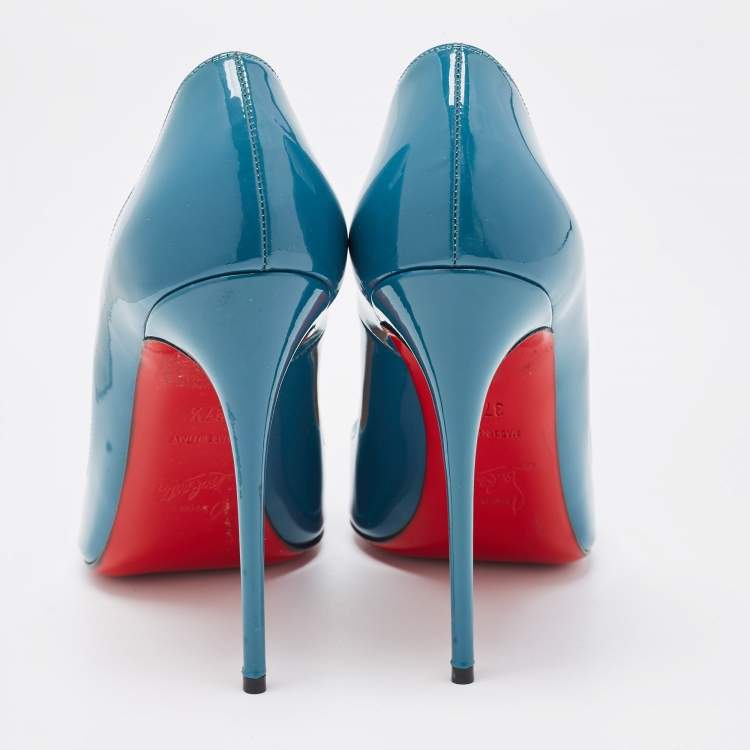 Pre Owned Christian Louboutin Teal Patent Leather So Kate Pumps Size 37.5