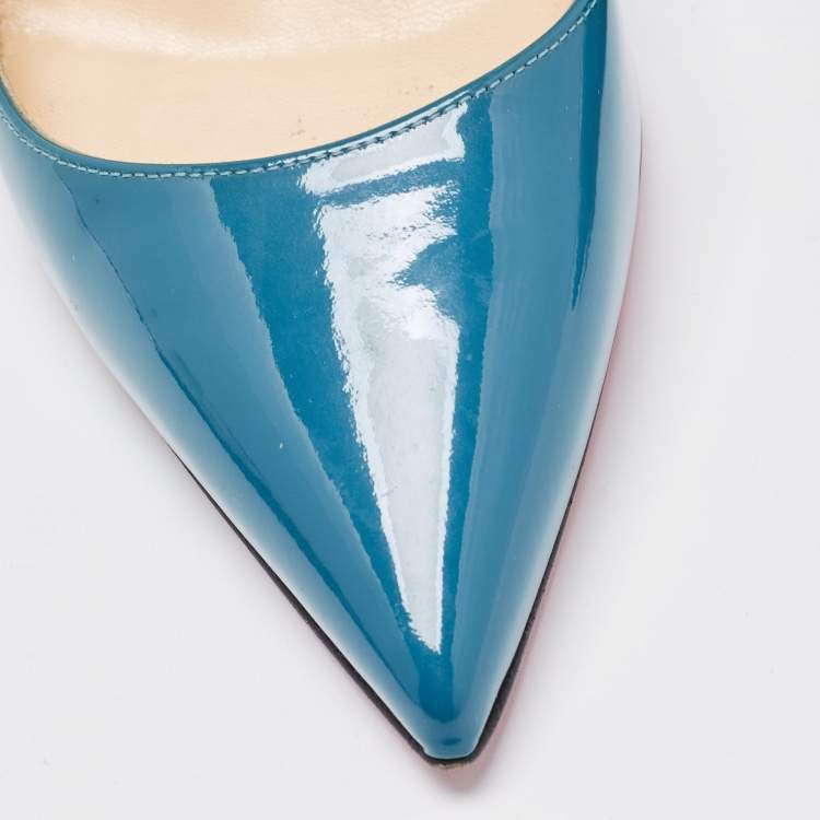 Pre Owned Christian Louboutin Teal Patent Leather So Kate Pumps Size 37.5