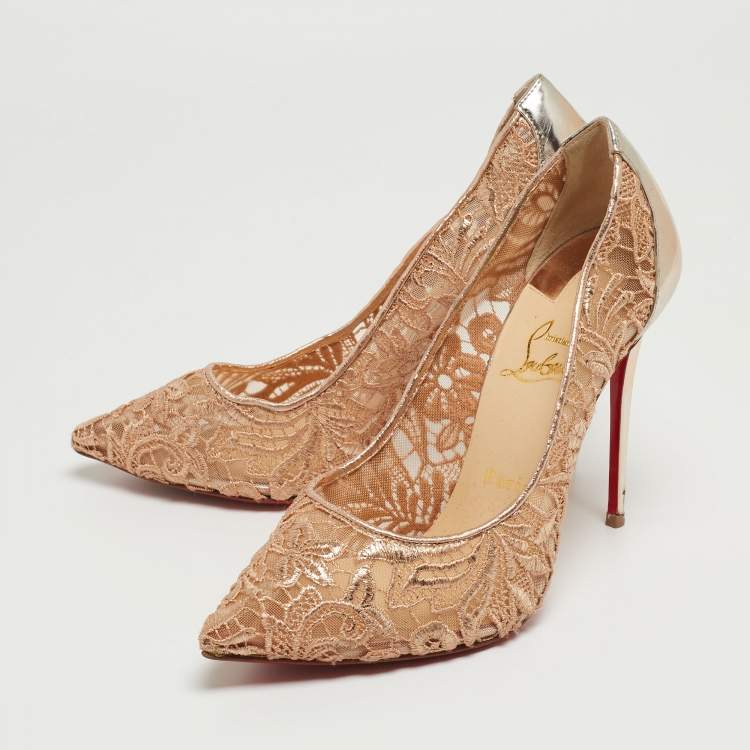 Christian Louboutin Rose Gold Lace and Mesh Follies Pumps Size 39 Christian Louboutin TLC