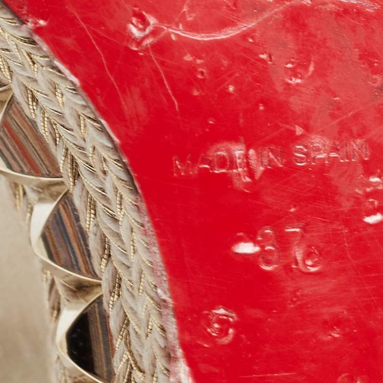 Pre Owned Christian Louboutin Gold Leather Cataclou Wedge Sandals Size 37