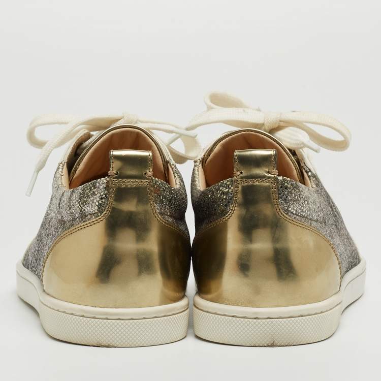 Pre Owned Christian Louboutin Multicolor Coarse Glitter and Leather Gondoliere Sneakers Size 36.5