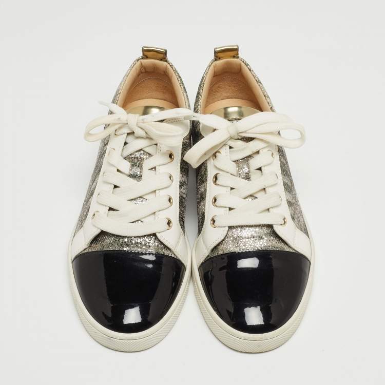 Pre Owned Christian Louboutin Multicolor Coarse Glitter and Leather Gondoliere Sneakers Size 36.5