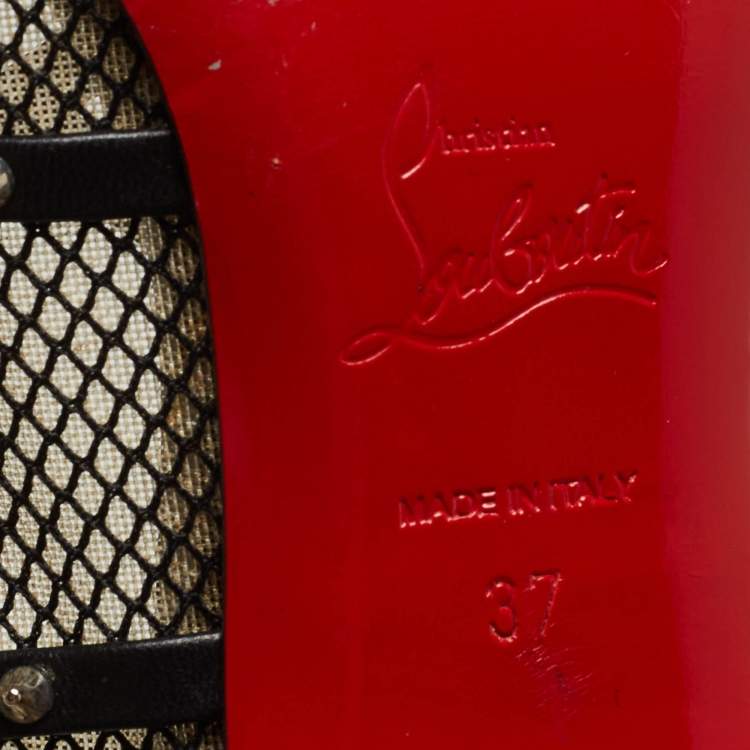 Pre Owned Christian Louboutin Black Leather and Mesh Spike Pumps Size 37