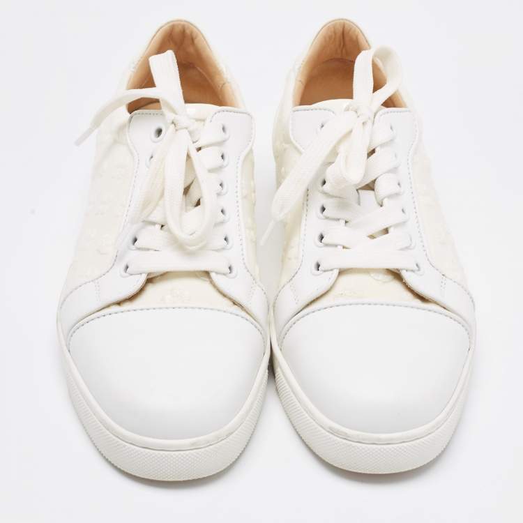 Pre Owned Christian Louboutin White Fabric And Leather Vieira Orlato Trainers Sneakers Size 36.5