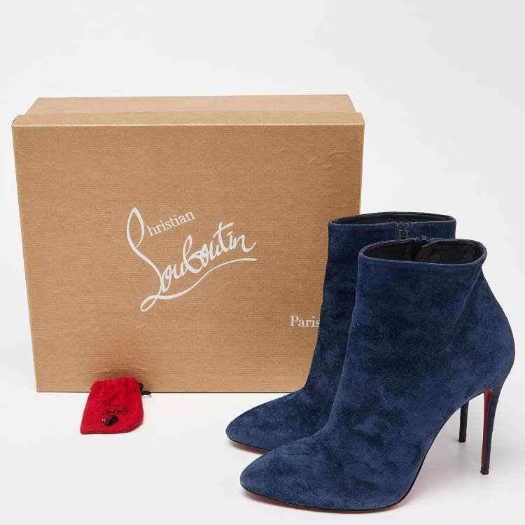 Pre Owned Christian Louboutin Blue Suede Eloise 85 Boots Size 40.5