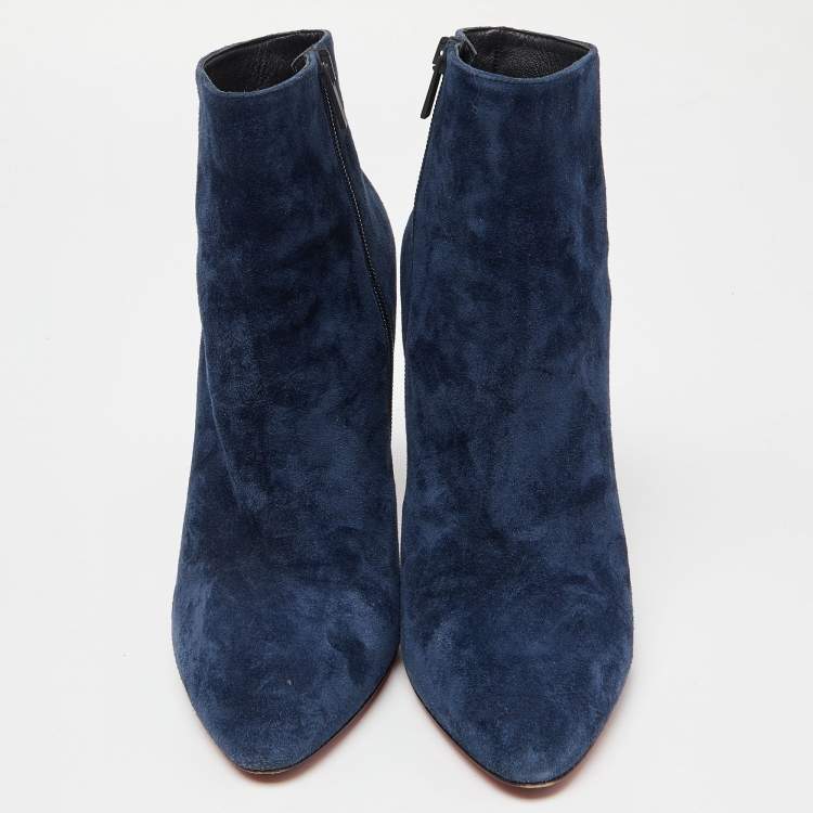 Pre Owned Christian Louboutin Blue Suede Eloise 85 Boots Size 40.5