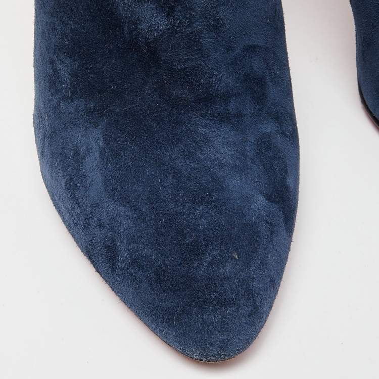 Pre Owned Christian Louboutin Blue Suede Eloise 85 Boots Size 40.5
