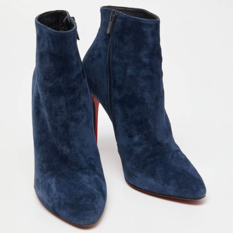 Pre Owned Christian Louboutin Blue Suede Eloise 85 Boots Size 40.5