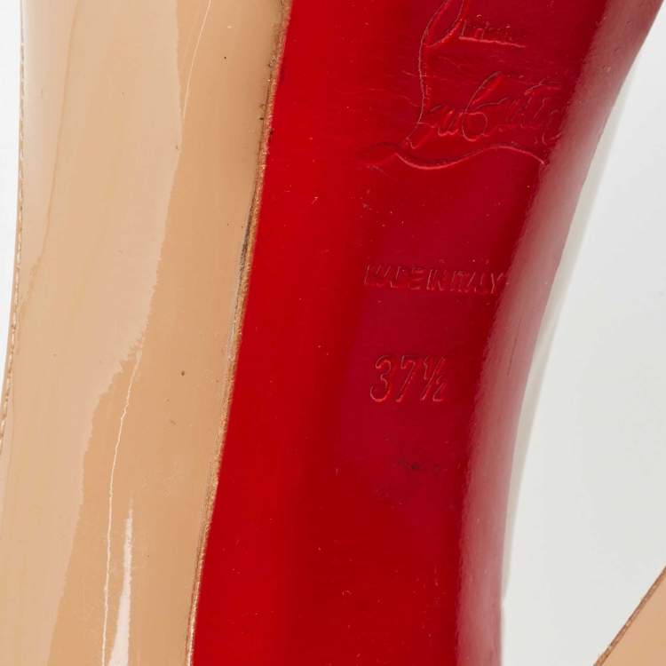 Pre Owned Christian Louboutin Beige Patent Leather Lady Peep Pumps Size 37.5 