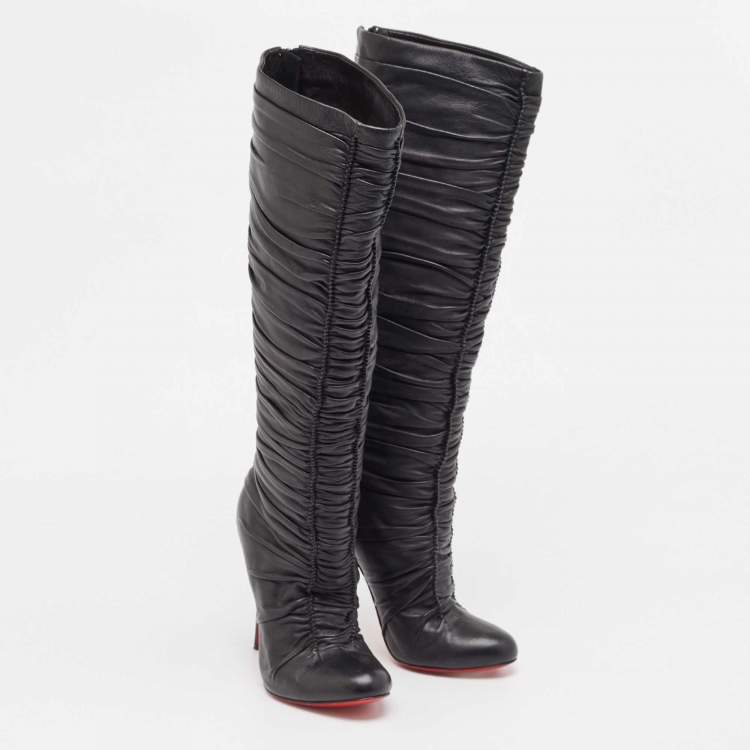Pre Owned Christian Louboutin Black Leather Mervillon Knee Boots Size 37
