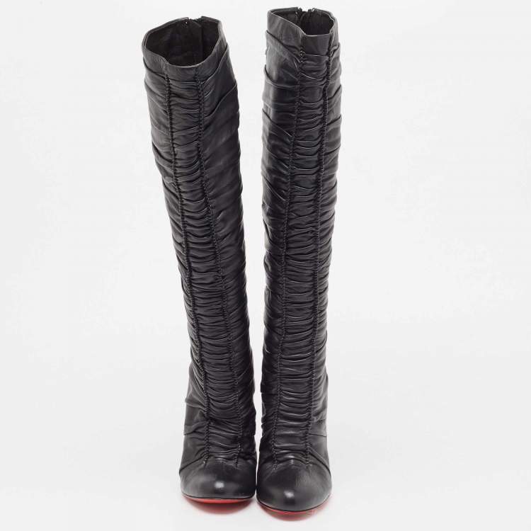 Pre Owned Christian Louboutin Black Leather Mervillon Knee Boots Size 37