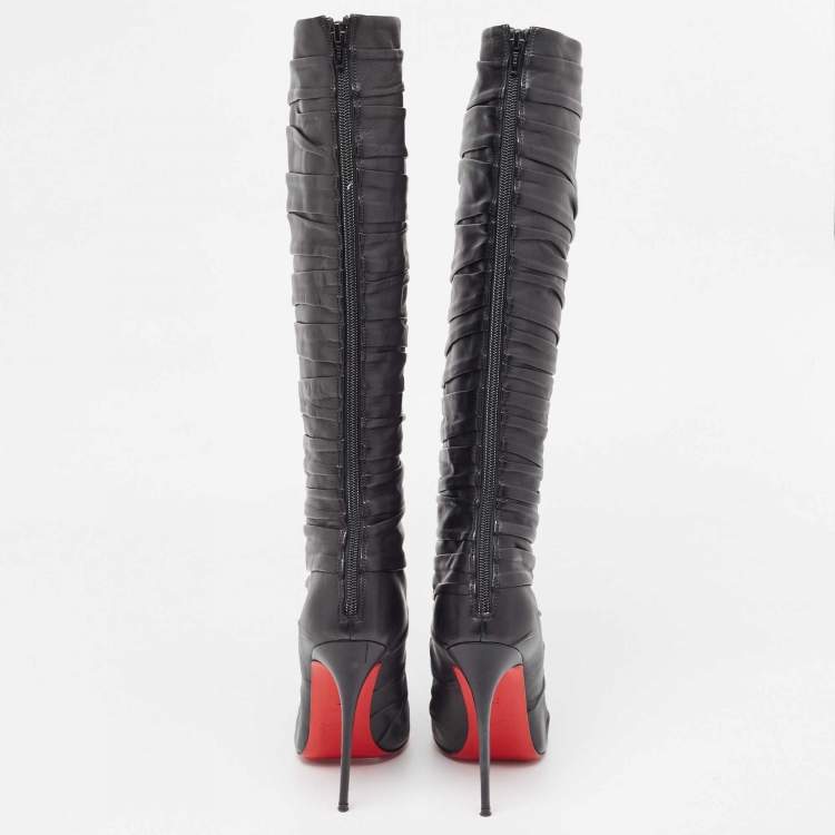 Pre Owned Christian Louboutin Black Leather Mervillon Knee Boots Size 37