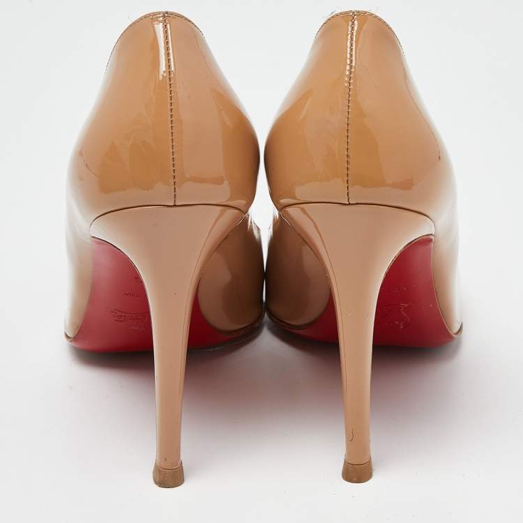 Pre Owned Christian Louboutin Beige Patent Leather New Simple Platform Pumps Size 39.5
