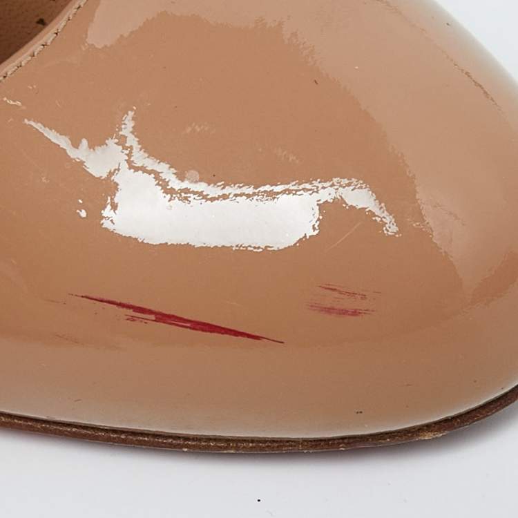 Pre Owned Christian Louboutin Beige Patent Leather New Simple Platform Pumps Size 39.5