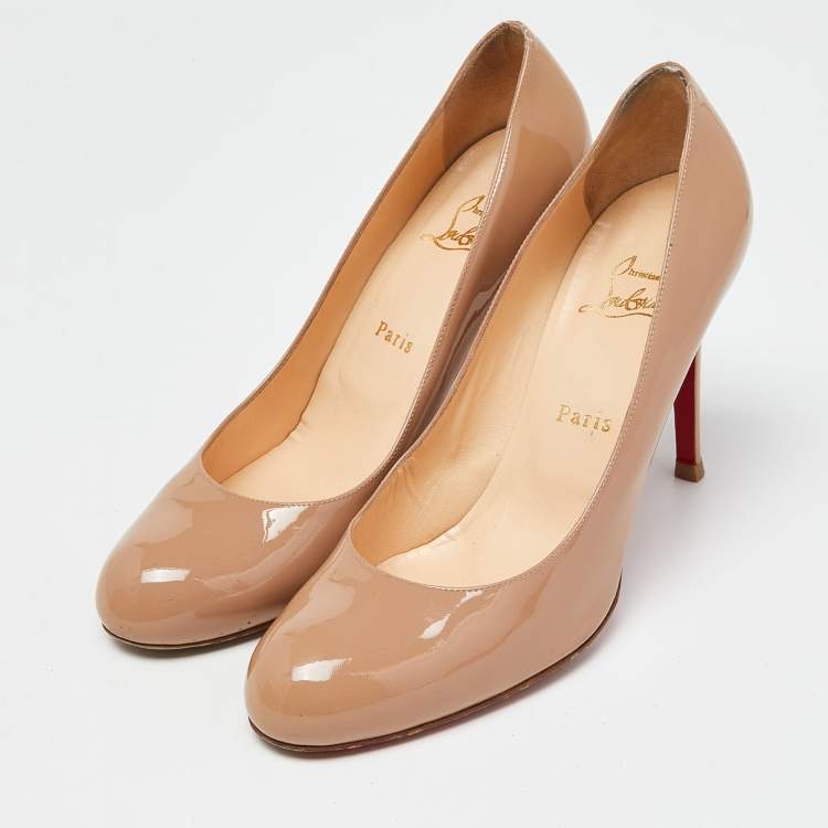 Pre Owned Christian Louboutin Beige Patent Leather New Simple Platform Pumps Size 39.5