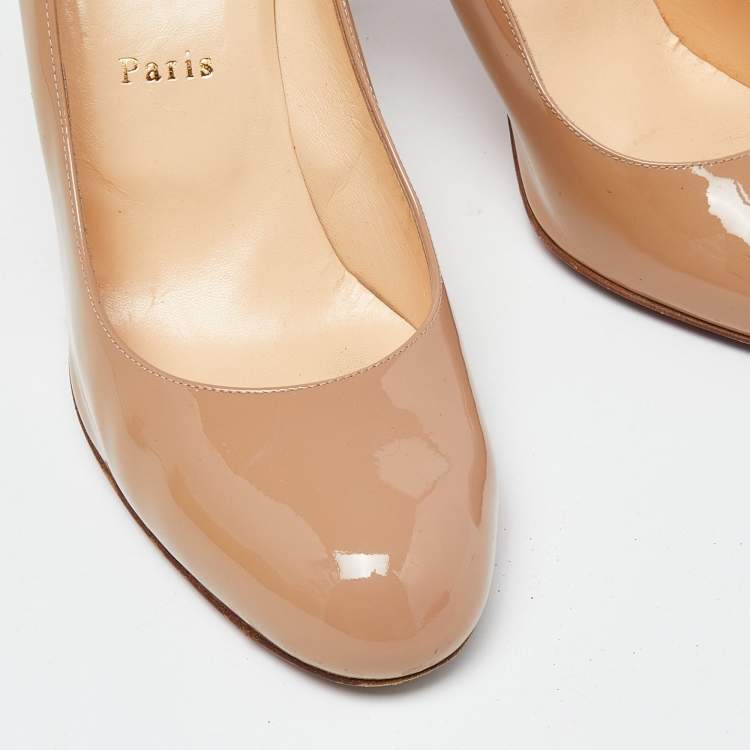 Pre Owned Christian Louboutin Beige Patent Leather New Simple Platform Pumps Size 39.5