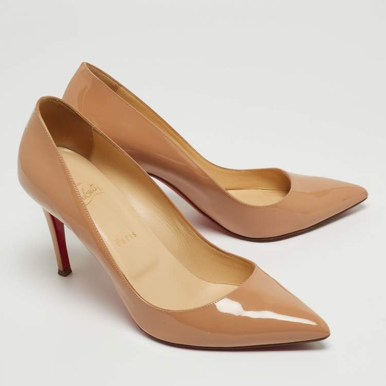 Pre Owned Christian Louboutin Beige Patent Leather Pigalle Pumps Size 41