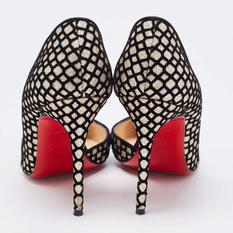 Pre Owned Christian Louboutin Black/Gold Velvet and Glitter Iriza Pumps Size 35.5 