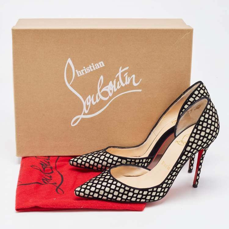 Pre Owned Christian Louboutin Black/Gold Velvet and Glitter Iriza Pumps Size 35.5 