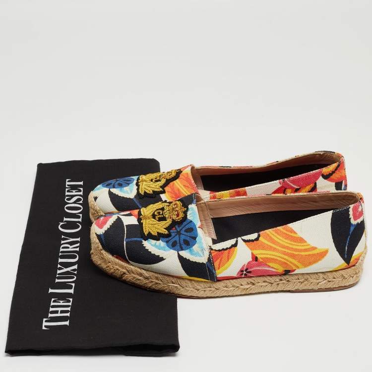 Pre Owned Christian Louboutin Multicolor Canvas Gala Embroidered Crest Espadrille Flats Size 36