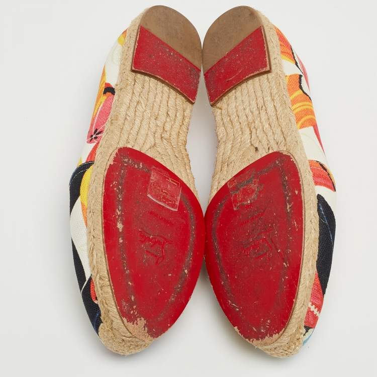 Pre Owned Christian Louboutin Multicolor Canvas Gala Embroidered Crest Espadrille Flats Size 36