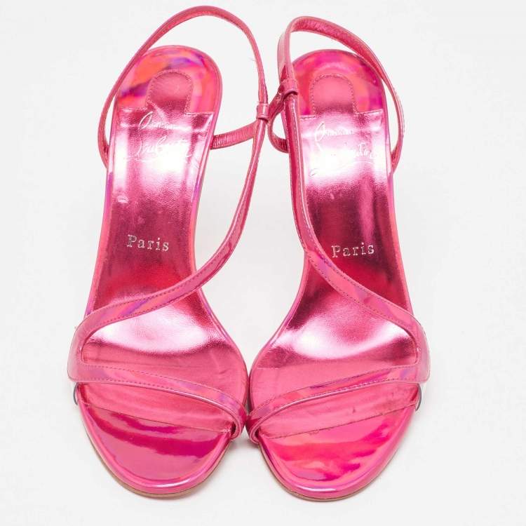 Pre Owned Christian Louboutin Pink Iridescent Leather Rosalie Sandals Size 38