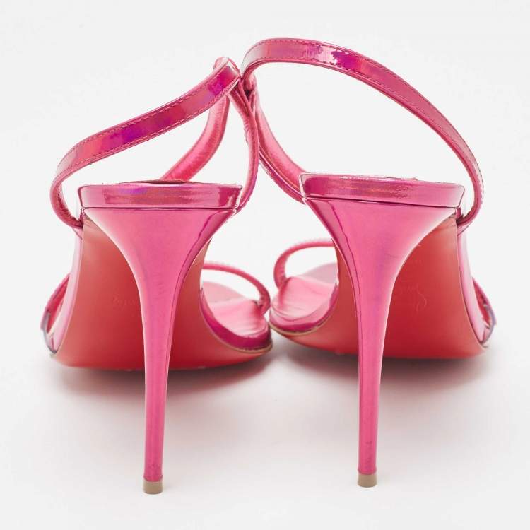 Pre Owned Christian Louboutin Pink Iridescent Leather Rosalie Sandals Size 38