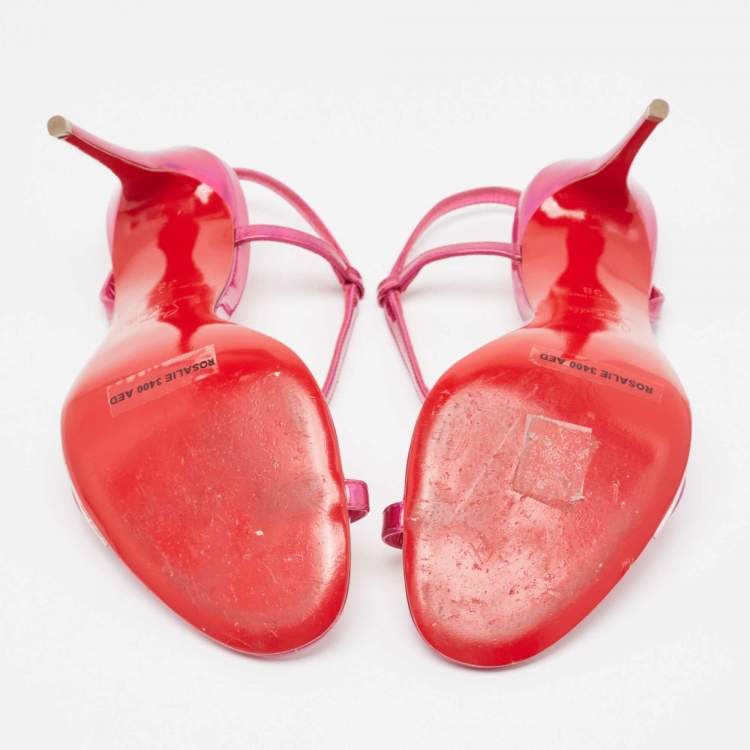 Pre Owned Christian Louboutin Pink Iridescent Leather Rosalie Sandals Size 38