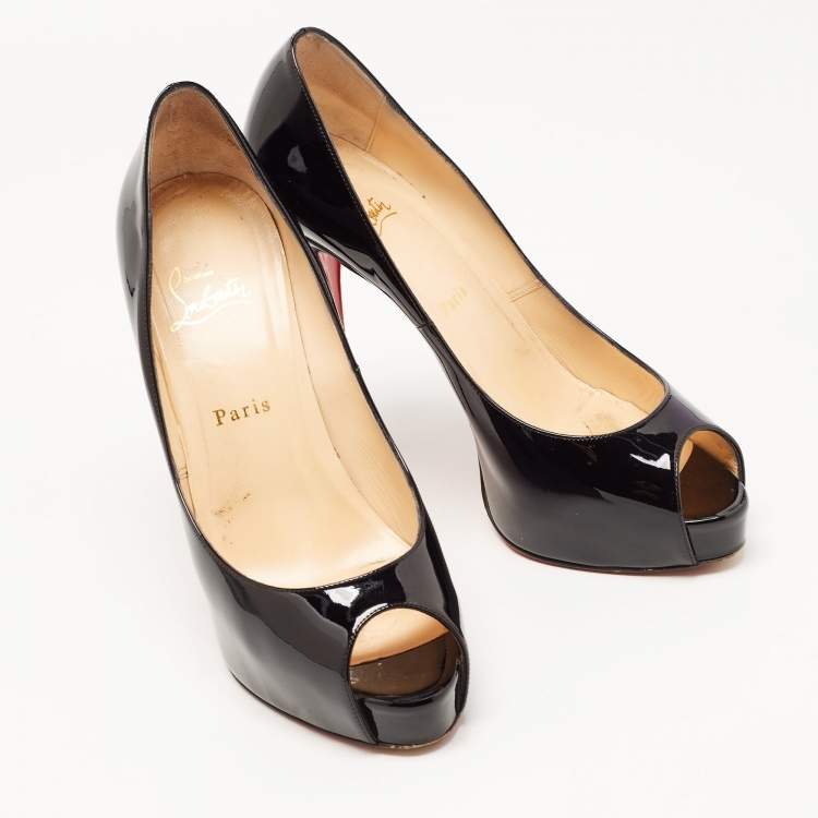 Pre Owned Christian Louboutin Black Patent Very Prive Pumps Size 40