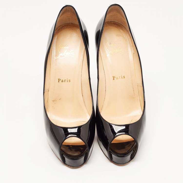 Pre Owned Christian Louboutin Black Patent Very Prive Pumps Size 40