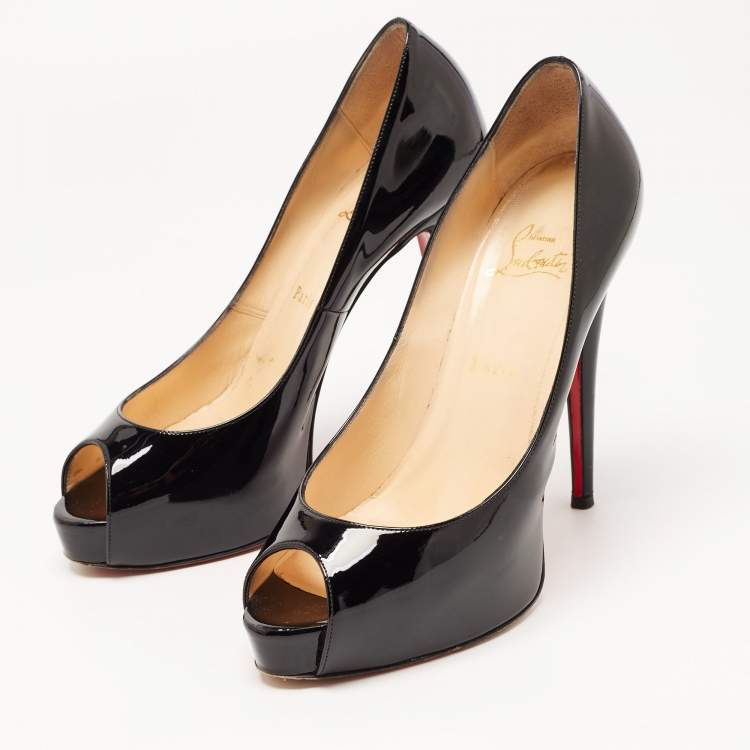 Pre Owned Christian Louboutin Black Patent Very Prive Pumps Size 40
