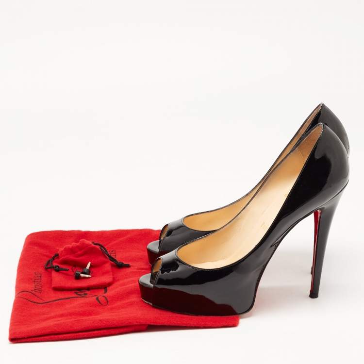 Pre Owned Christian Louboutin Black Patent Very Prive Pumps Size 40