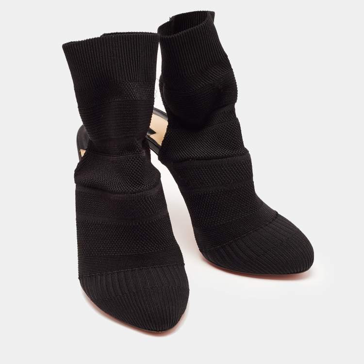 Pre Owned Christian Louboutin Black Knit Fabric Cheminetta Ankle Boots Size 39