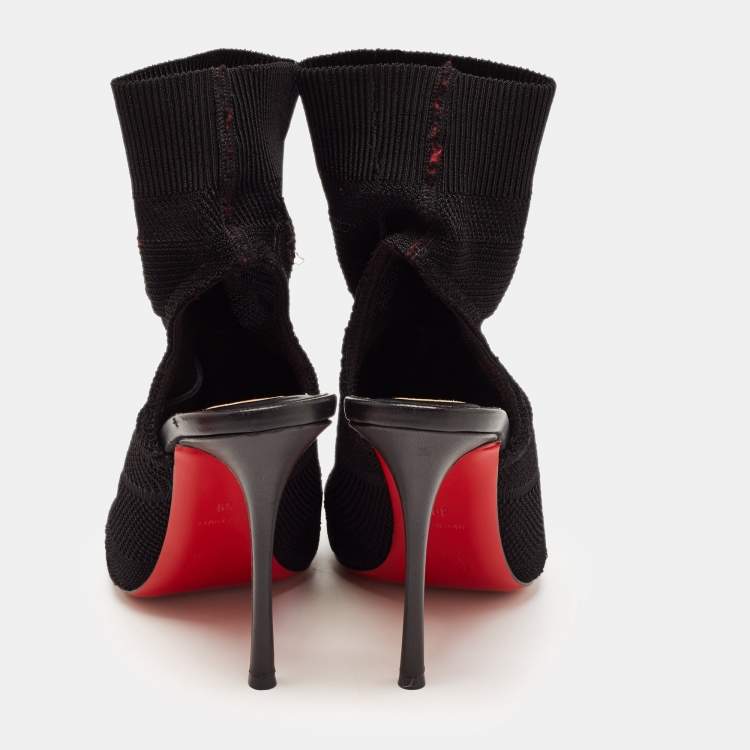 Pre Owned Christian Louboutin Black Knit Fabric Cheminetta Ankle Boots Size 39