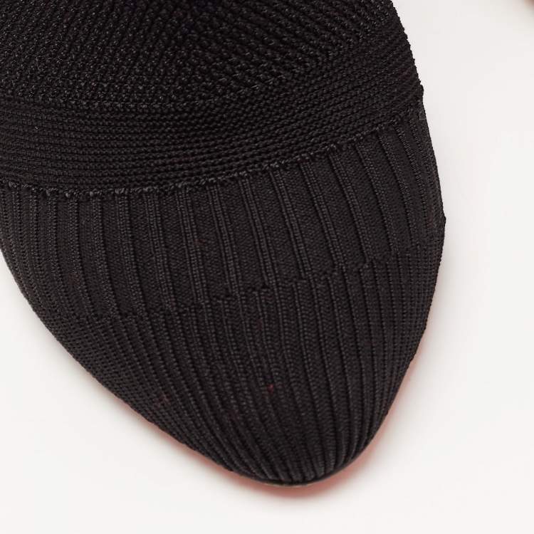 Pre Owned Christian Louboutin Black Knit Fabric Cheminetta Ankle Boots Size 39