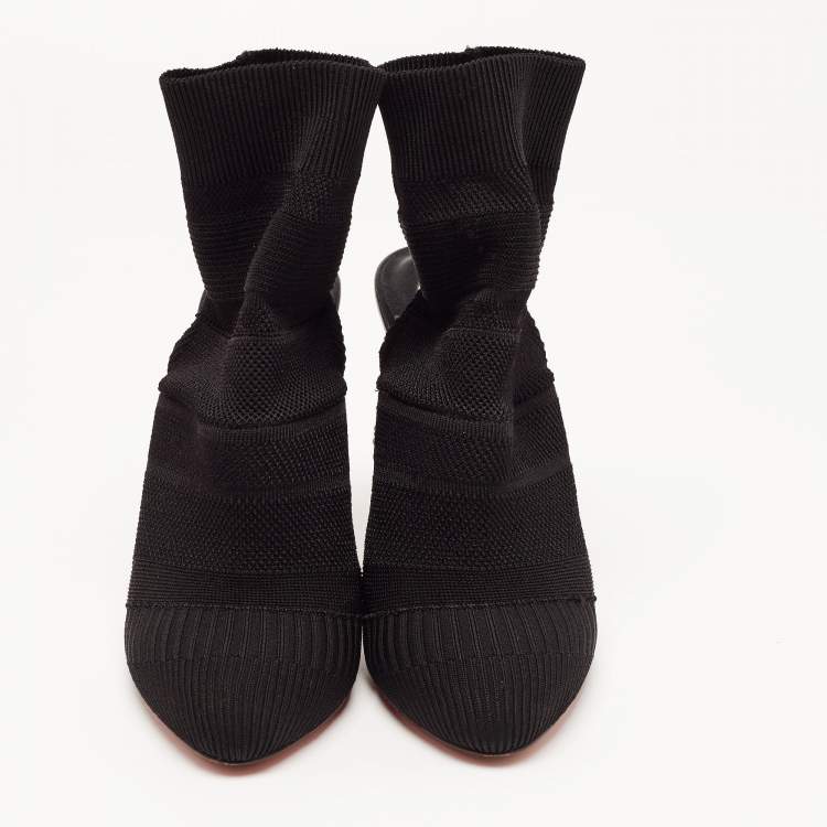 Pre Owned Christian Louboutin Black Knit Fabric Cheminetta Ankle Boots Size 39