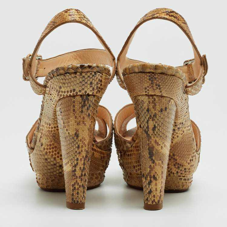 Pre Owned Christian Louboutin Beige Python Leather  Ankle Strap Sandals Size 35