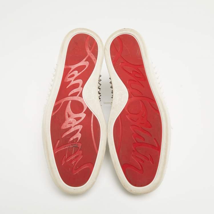 Pre Owned Christian Louboutin White Leather Louis Spikes High Top Sneakers Size 39