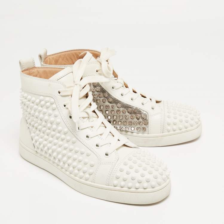 Pre Owned Christian Louboutin White Leather Louis Spikes High Top Sneakers Size 39